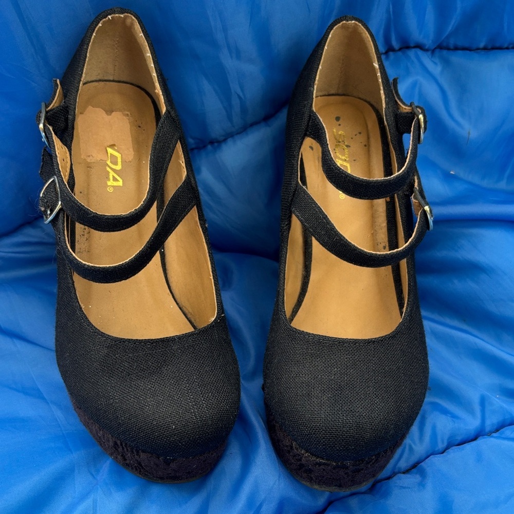 Soda Black Double Strap Heels